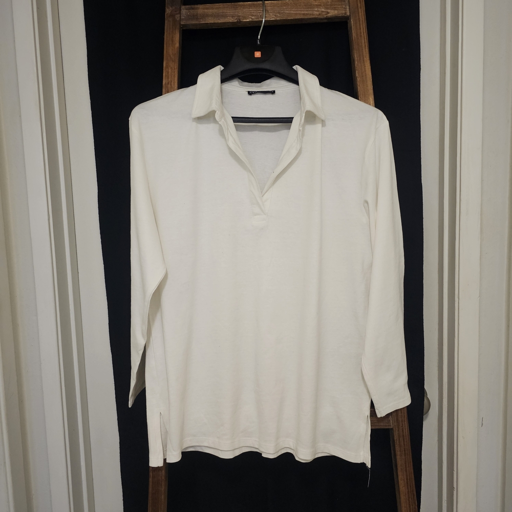 Zara Men's Cotton White Long Sleeve Shirt
